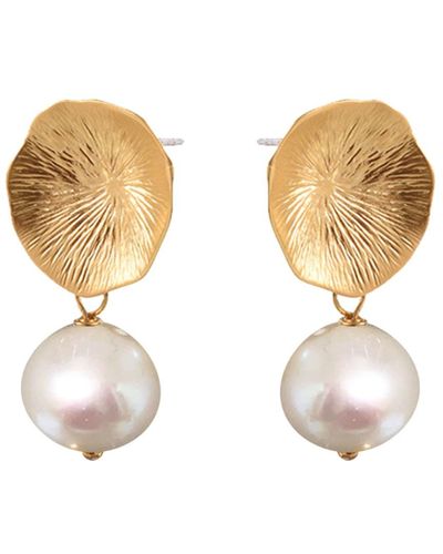 Mirabelle Flower Coral Earrings Freshwater Pearl - Metallic