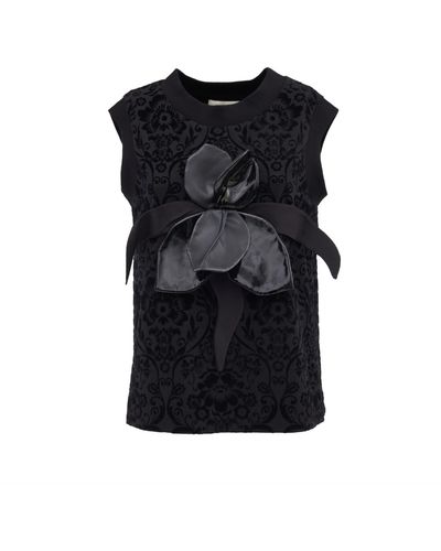 Julia Allert Dressy Velvet Sleeveless Blouse With Decor - Black