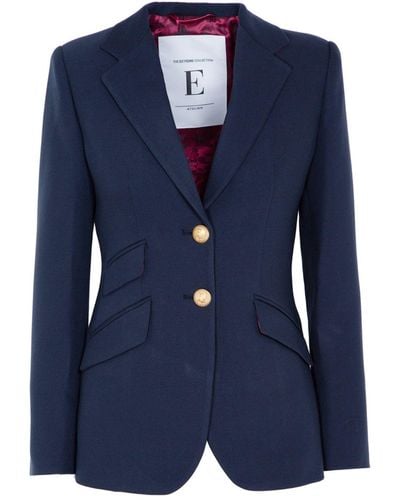 The Extreme Collection Single Breasted Premium Crepe Navy Blazer With Double Pockets Agneta - Blue