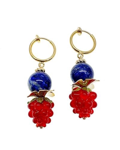 Farra Lapis With Red Rasberry Clip-on Earrings - Blue