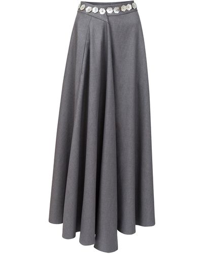 LA FEMME MIMI Maxi Skirt With Pearl Buttons - Grey