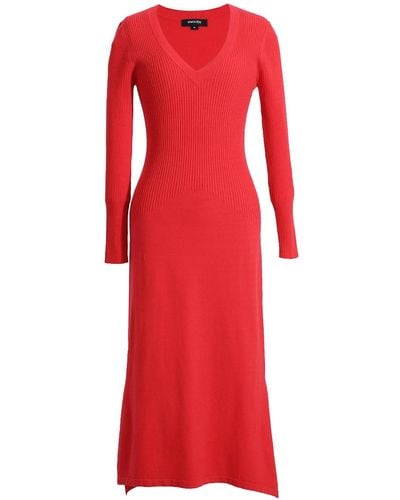 Smart and Joy Slim V-neck Sweater Midi Dress - Red