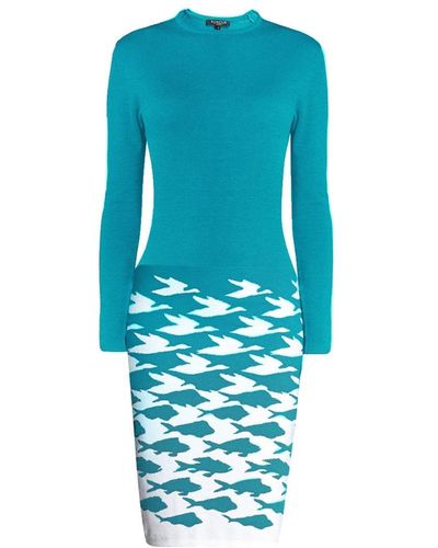 Rumour London Sea & Sky Knitted Jacquard Dress In Turquoise - Blue