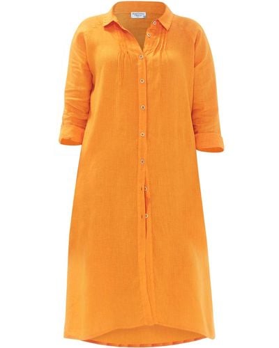 Haris Cotton Split Hem Linen Shirt With Drop Sholder - Orange