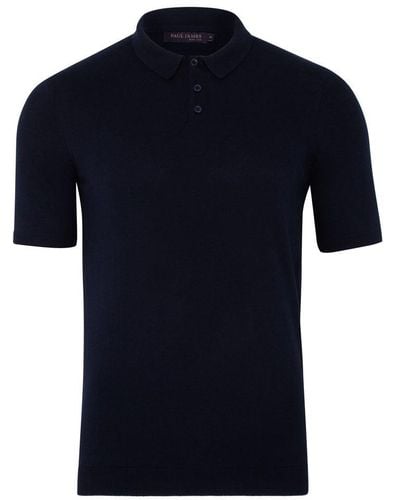 Paul James Knitwear S Ultra Fine Cotton Earl Short Sleeve Polo Shirt - Blue