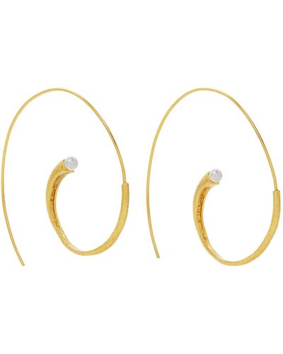 Ottoman Hands Avalon Pearl Pull Through Hoop Earrings - Metallic