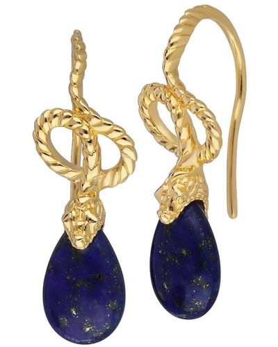 Gemondo Ecfew Lapis Lazuli Snake Drop Earrings In Gold Plated Sterling Silver - Blue