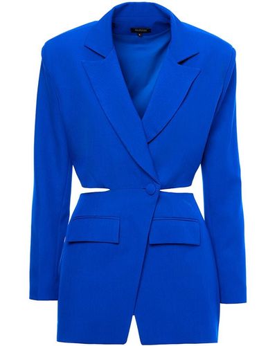 BLUZAT Electric Blue Blazer With Waistline Cut-out