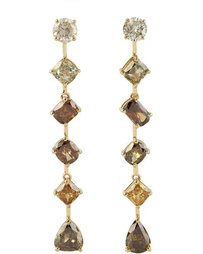 Artisan 18k Yellow Gold Colored Diamond Designer Dangle Earrings - Metallic