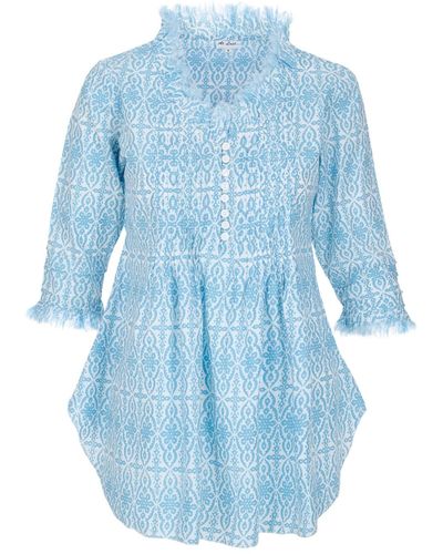 At Last Sophie Cotton Shirt In Baby & White - Blue