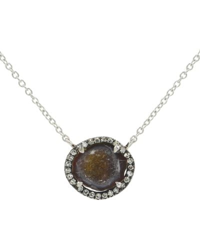 KAMARIA Mini Baby Geode Necklace With Diamonds In 14k White Gold - Black