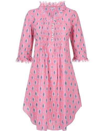 At Last Annabel Cotton Tunic In Raspberry Sorbet With Gray Leaf - Pink