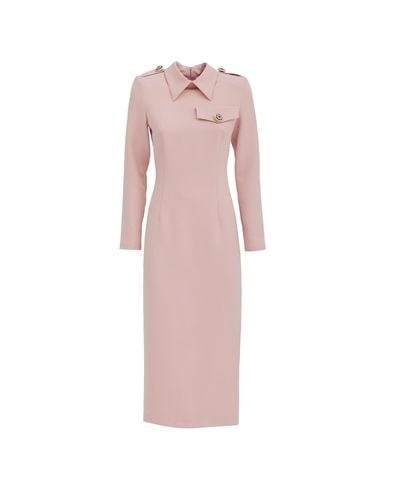 Julia Allert Fitted Long Sleeve Dress With Stand-up Collar - Pink