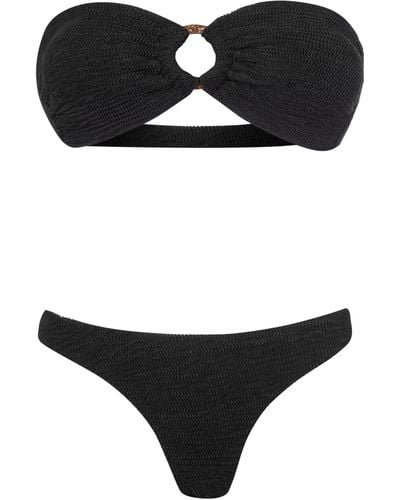 Cliché Reborn Leyla Crinkle Bandeau Bikini Set With Ring Front - Black