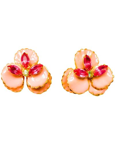 The Pink Reef Pink Jeweled Pansy Stud - Red