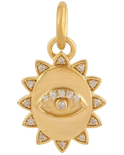 Artisan 14k Yellow Gold With Natural Diamond Evil Eye Charm Pendant Jewelry - Metallic