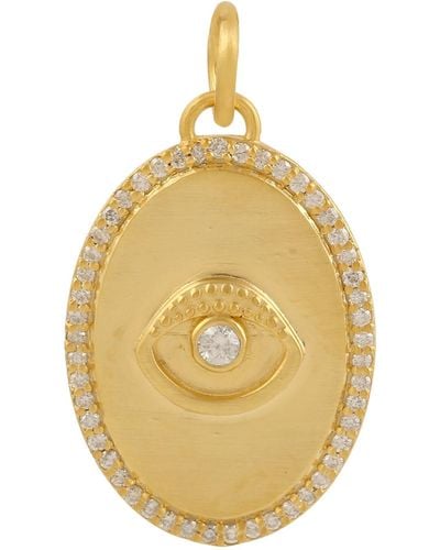 Artisan Natural Diamond Evil Eye Oval Charm Pendant 14k Yellow Gold - Metallic