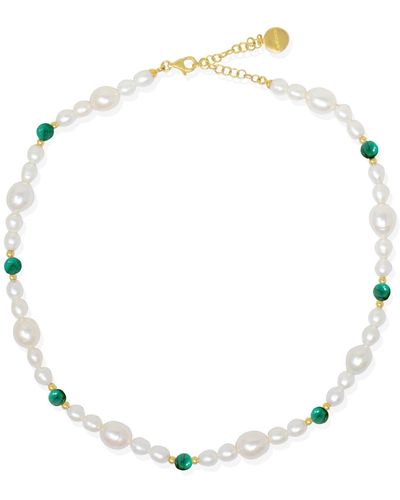 Vintouch Italy Bianca Gold-plated Pearl And Malachite Necklace - Metallic