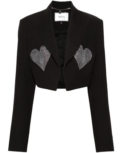 Nissa Crystal-embellished Blazer Cropped - Black