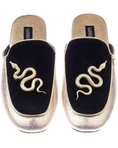 Laines London Classic Mules With Double Gold Snake Brooches - Black