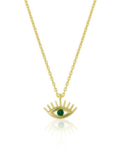 Spero London Green Eye Evil Eye Sterling Silver Necklace - Metallic