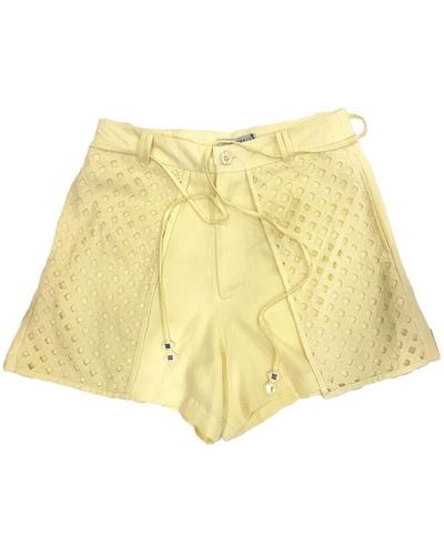 Style Junkiie Neutrals Sea Salt Schiffli Half Apron Shorts - Yellow