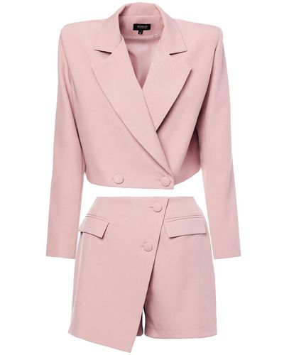 BLUZAT Pastel Pink With Cropped Blazer And Skort