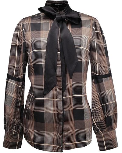 Smart and Joy Bow-tie Tartan Print Shirt - Black