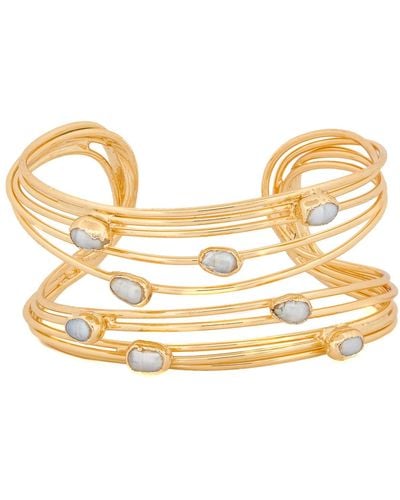 Ebru Jewelry Cleopatra Pearl Dewdrop Gold Cuff Bracelet - Metallic