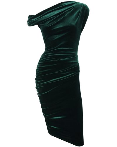 Me & Thee Keyed Up Velvet Twist Shoulder Dress - Green