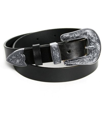 AGGI Leather Belt With One Silver Ornament Buckle - Black