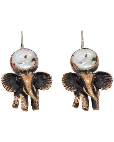 Ebru Jewelry Handmade Unique Spirit Elephant Earrings - Metallic