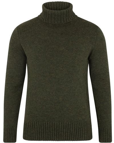 Paul James Knitwear The Fitted Submariner Lloyd Roll Neck Merino Wool Sweater - Green