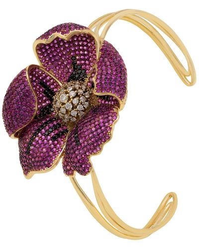 LÁTELITA London Poppy Bangle Cuff Bracelet Gold Ruby Red Cz - Purple
