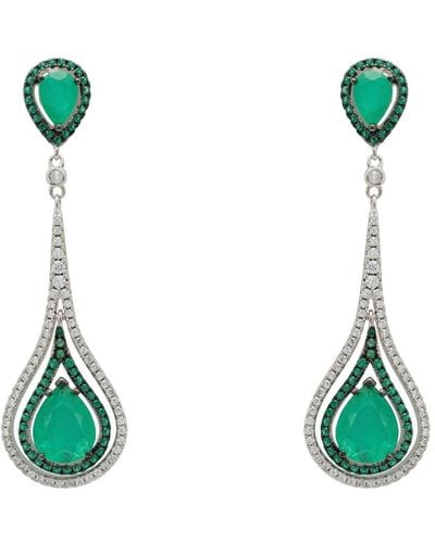 LÁTELITA London Lady Jane Pendulum Drop Earrings Silver Colombian Emerald - Green
