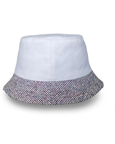 Mister Miller - Master Hatter Dylans Sundae Bucket Hat In Washed Linen & Italian Linen Brim. - Blue