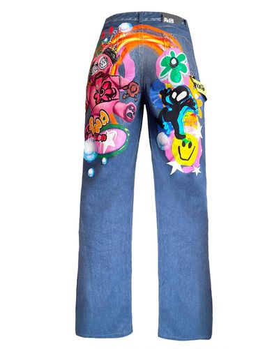 Elsie & Fred Ride On Time Embossed Oversized 90s Jeans - Blue