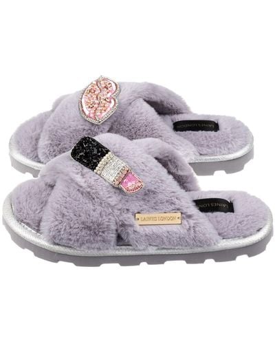 Laines London Ultralight Chic Laines Slipper Sliders With Pink & Silver Pucker Up Brooches - Gray