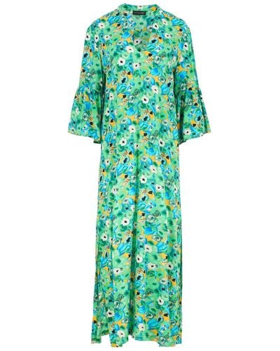Conquista Floral Kaftan Style Maxi Dress - Green