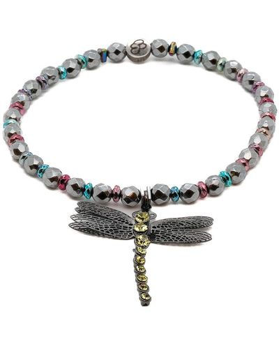 Ebru Jewelry Self Love Dragonfly Beaded Anklet - Metallic