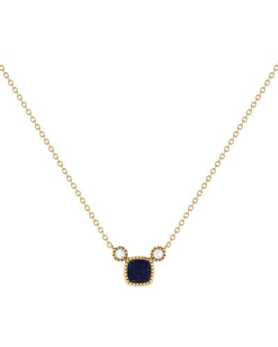 LMJ Cushion Cut Sapphire & Diamond Birthstone Necklace In 14k Yellow Gold - Blue