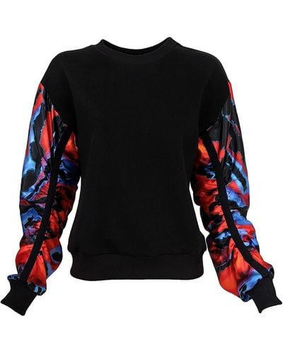 Lalipop Design Sweatshirt With Digital Print Satin Puff Sleeves - Black