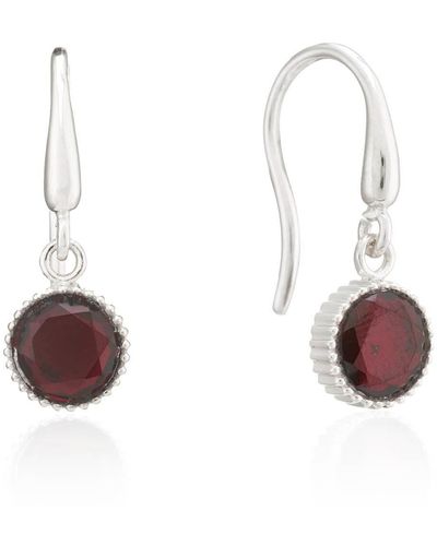 Auree Barcelona Silver January Garnet Birthstone Hook Earrings - White