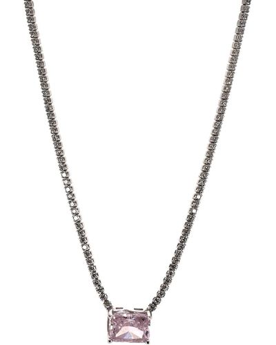 Ebru Jewelry Pink Quartz Sterling Silver Diamond Chain Fashion Necklace - Metallic