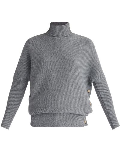 Paisie Asymmetric Button Slit Sweater In - Gray