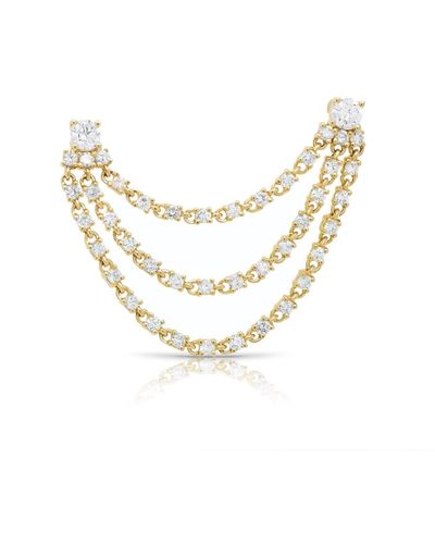 770 Fine Jewelry Double Stud Statement Diamond Drop Link Earrings - Metallic