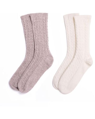 Voya Neutrals Cable Cashmere Socks Gift Set - Purple