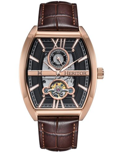 Heritor Masterson Semi-skeleton Leather-band Watch - Pink