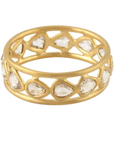 Artisan Uncut Diamond Band Ring 18k Yellow Gold Handmade Jewelry - Metallic