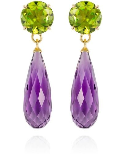 Augustine Jewels Purple Amethyst & Peridot Gold Drop Earrings - Green